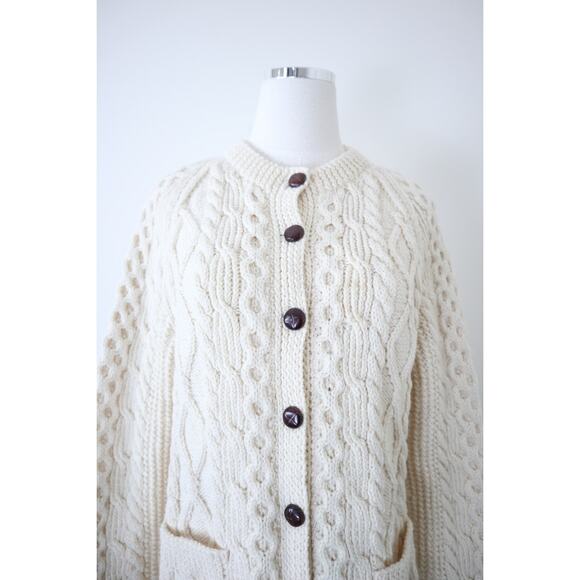 Vintage Handknit Cable Hand Knit Cardigan Sweater Carrick On Suir Ireland - Picture 3 of 14